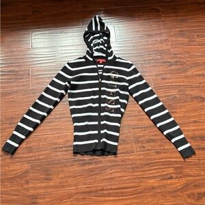 Guess Black and White Striped Zip-Up Hoodie